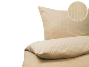 BELIANI Bettwäsche Set Beige Streifen Baumwolle 3-teilig Überlänge für Doppelbett 200x220 cm 2 Kopfkissenbezüge und Deckenbezug mit Knopfverschluss