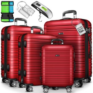 tillvex® Reisekoffer Set 4 tlg. Rot Koffer Hartschale Trolley Kofferset Tasche S-M-L-XL