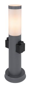 Globo Lighting Außenleuchte Edelstahl anthrazit, Kunststoff opal, IP44, mit 2 Steckdosen im Sockel, ø: 127mm, H: 450mm, exkl. 1x E27 23W 230V