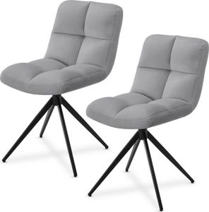 Juskys Drehstuhl Dallas 2er Set - Esszimmerstühle 120 kg belastbar - Samt Hellgrau