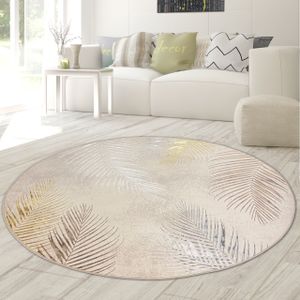 Designer Teppich mit Palmenzweigen in gold Größe - 200 cm Rund