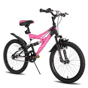 HILAND Contender 20 Zoll Kinder-Mountainbike Vollfederung Jungen Mädchen, Kinderfahrrad mit Schutzbleche und Handbremse, Rosa