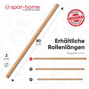 spar-home Türkisches Nudelholz - Traditionelle Teigroller aus Buchenholz Handgemachte Teigrolle aus Holz Oklava (80x2cm)