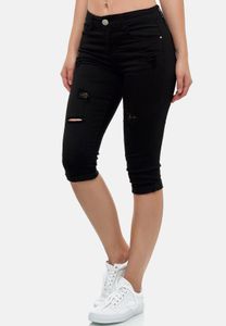 Damen Kurze Capri Jeans Shorts leichte Bermuda Sommer Design Hose , Farben:Schwarz, Größe:36