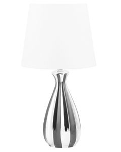 BELIANI Tischlampe Weiß/ Silber/ Schwarz Keramik 52 cm Stoffschirm Weiß Vasenform Kabel mit Schalter Moderner Stil