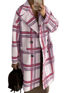 Damen Button Down Outwear Holiday Plaid Mantel Kariert Wärme pendeln Mode Anmut ,Farbe:Violett,Größe:Xl