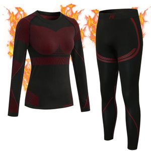 Damen Fleece Funktionsunterwäsche Set Thermo Unterwäsche Set Unterhemd und Unterhose Skiunterwäsche für Winter Rot XL