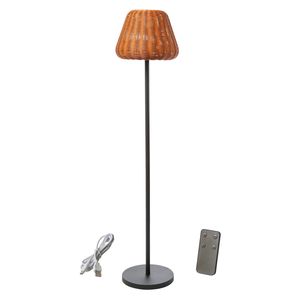 LED Garten Stehlampe - in Rattanoptik - H: 150cm - dimmbar - aufladbar - mit Fernb. - hell braun