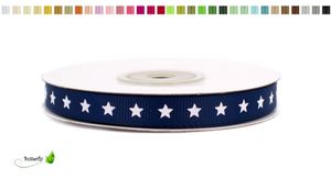 Ripsband 10mm Sterne, 20 Meter, Farbauswahl:dunkelblau / navy 370