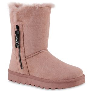 VAN HILL Damen Warm Gefütterte Winter Boots Stiefeletten Kunstfell Schuhe 839666, Farbe: Rosa, Größe: 39