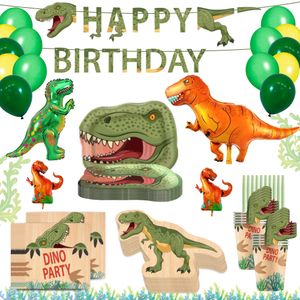 MEGA Dinosaurier SET Party Kinder Geburtstag Deko 10 Gäste T-REX Dino Zug Teller Becher Untersetzer Servietten Banner