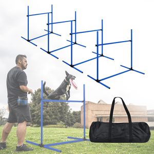 TRMLBE 4-er Agility Hürdenset PVC Slalom Haustier höhenverstellbar Trainingsstangen Sprungstangen-Set für Hunde Katzen konditionelles Training Sprungkraft, Beweglichkeit - Blau