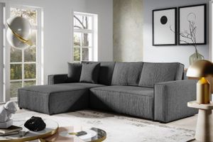 MEBLITO Ecksofa Big Sofa mit Schlaffunktion Bento L Form Couch Sofagarnitur Seite: Links Grau (Poso 60)