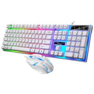 Kabelgebundenes Gaming-Tastatur- und Maus-Set, farbenfrohe USB-Gaming-Tastatur-Maus mit LED-Hintergrundbeleuchtung für Laptop-PC-Gamer（Weiß）