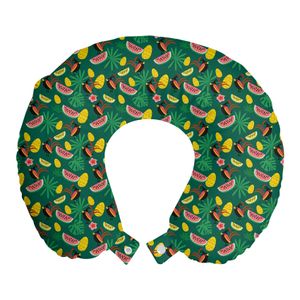 ABAKUHAUS Tropisch Reisekissen Nackenstütze, Crested Vogel Wassermelone, Schaumstoff Reiseartikel für Flugzeug und Auto, 30x30 cm, Forest Green Multicolor