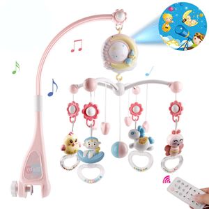 Baby Musik Crib Mobile Babybett mit Timing-Funktion Projektor und Lichtern, hängenden rotierenden Rasseln, Spielzeug für Neugeborene(Rosa)