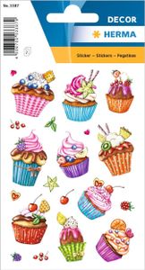 HERMA Sticker DECOR "Cupcakes" Folie beglimmert 2 Blatt à 10 Sticker