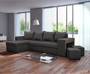 Nawstol Ecksofa TYMON mit Schlaffunktion, L-Form mit Bettkasten, Eckcouch Wohnzimmer, Bettsofa, Couchgarnitur Universalecke - Farbe Dunkelgrau