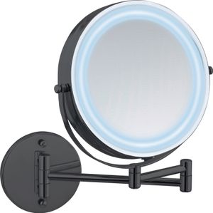 WENKO Power-Loc® LED Wandspiegel Mod. Lumi Schwarz, mit 5-fach Vergrößerung