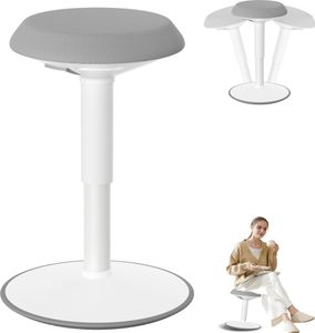 UISEBRT Ergonomická stolička Kancelárska stolička s hojdacím efektom, ergonomická výškovo nastaviteľná stolička 43-61 cm, 360° otočná ergonomická stolička, sivá, okrúhla