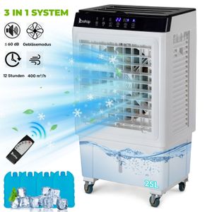 FCH Luftkühler Mobiles Klimagerät mit Fernbedienung Timer mit 25L Tank  80W Luftbefeuchter Aircooler LUFTSTROM: 400 m³/h 3-in-1 Verdunstungskühler