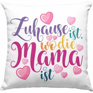Trendation - Mama Geschenk Deko-Kissen mit Füllung 40x40 Zuhause Ist Wo Die Mama Ist Geschenkidee Beste Mama Muttertag Spruch (Grün)