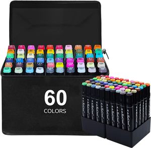 60 Farben Marker Stifte Set, Graffiti Sketch Stift mit Doppelter Spitzen, mit Basis und Mode Tragetasche für Malerei und Illustration, Graffiti Malen Skizze und Manga