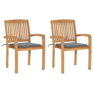 2x Gartenstühle mit Grauen Kissen Massivholz Teak| Terrassenstuhl Essstuhl Stuhl für GARTEN♥2144