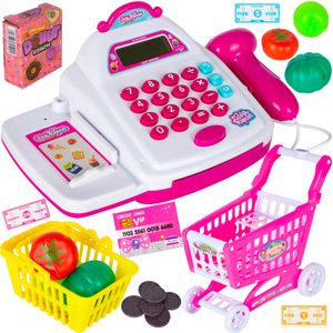 Malplay Kinderkauflanden Kasse mit Lcd-Klakulator + Kartenterminal + Einkaufswagen + Warenkorb | ab 3 Jahren | Rollenspielzeug