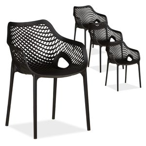 Homestyle4u 2439, záhradné stoličky plastové stohovateľné čierne sada 4 s podrúčkami odolné voči poveternostným vplyvom záhradný nábytok stoličky moderné