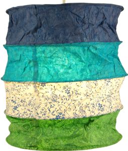Runde Boho Papier Hängelampe, Lokta Papierlampenschirm Kailash, Handgeschöpftes Papier - Blau/grün, Orange, Lokta-Papier, 35*28*28 cm, Asiatische Lampenschirme aus Papier & Stoff
