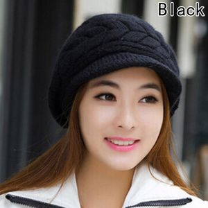 Damen Wintermütze Mütze mit Shirm Damen Schirmmütze Baskenmütze Beanie Barett Warm Strickmütze Winter (Schwarz)
