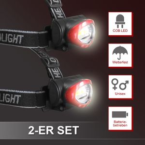 2er Spar Set COB Stirnlampe | LED Kopflampe Stirnleuchte 150lm Wetterfest 4 Modi Headlamp Taschenlampe Superhell