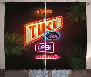 ABAKUHAUS Tiki Bar Rustikaler Vorhang, Neon Sign Design, Wohnzimmer Universalband Gardinen mit Schlaufen und Haken, 280 x 245 cm, Mehrfarbig