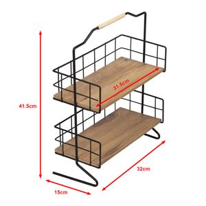 [en.casa] Półka stołowa Sallingsund Półka kuchenna z 2 półkami Schowek na przyprawy 41,5 x 32 x 15 cm Organizer kuchenny Kolory czarny/drewno