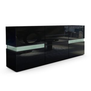 Vladon Sideboard Flow,  Germany, Schwarz matt/Schwarz Hochglanz - Moderne Kommode mit Ambient Light Verglasung für Ihr Wohnbereich (177 x 75 x 39 cm)