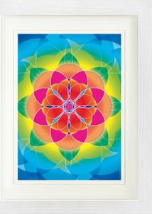 Mandalas Gerahmtes Bild Mit Edlem Passepartout | Wand-Bilder | Im Bilderrahmen - Blume Des Lebens, Regenbogen (40 x 30 cm)