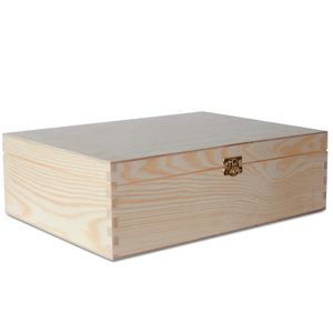 Creative Deco Drevená škatuľa A4 s Vekom | 33,8 x 24,8 x 10 cm (+/- 1 cm) | Nelakovaná škatuľa | Veľká škatuľa | Veľká Drevená škatuľa Ideálna na Uloženie Cenností, Hračiek a Náradia