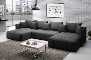 FURNIX U-Form-Sofa ASVIL Wohnzimmersofa mit Schlaffunktion und Bettkasten EN25 Grau