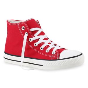 Mytrendshoe Damen Sneakers Sneaker High Basic Schuhe Stoffschuhe 817963, Farbe: Rot, Größe: 37