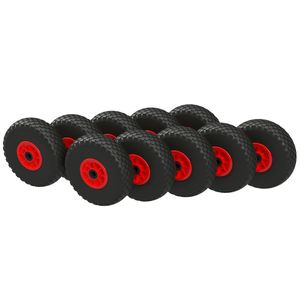 10 x PU Rad Ø 260 mm 3.00-4 Nadellager Ersatzrad Bollerwagen Sackkarren PANNENSICHER, schwarz/rot