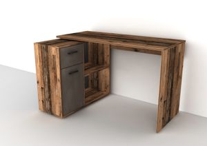 FMD furniture 360-001 Schreibtisch-Winkelkombination in Ausführung Old Style dunkel/Stahl dunkel, Maße Tisch ca. 117 x 73,7 x 50 cm / Maße Regal ca. 80 x 69 x 33 cm (BxHxT)
