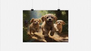 Welpen Poster - Tierposter  - Für Kinderzimmer Poster - Niedliche Hunde Poster - 91x61cm - Perfekt zum Einrahmen