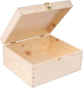 Creative Deco Dřevěná Krabice s Víkem Reminder Box | 29 x 25 x 14 cm | Box se Zámkem Storage Box Dřevěná Krabice Toy Box Nelakovaná Krabice bez úchytů | Ideální pro Cennosti a Hračky