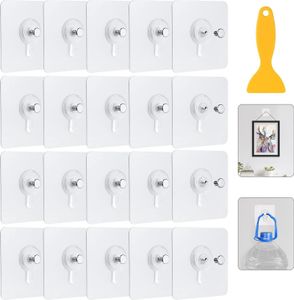 20 Stück Bilderhaken Selbstklebend, Transparent Klebehaken Bilderhaken Ohne Bohre, Bildaufhänger Selbstklebend für Bilder Poster Fotos Gemälde mit Kleiner Schaber, Maximale Belastung 5 kg