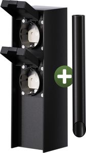 MONZANA® Gartensteckdose 2fach IP44 Metallspieß Garten Außensteckdose Steckdosensäule Mehrfachsteckdose Steckdosenverteiler outdoor Edelstahl Schwarz
