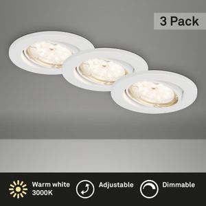 LED Einbauleuchte BRILONER LEUCHTEN FLAT DIM, 5 W, 400 lm, IP23, weiß, Metall, inkl., 3x GU10, Dimmbar, 3er Set, Ø 8,6 cm