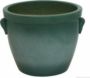 KERAZO Keramik Blumentopf Pflanzkübel Pflanztopf Venus m. Henkel 19x15cm robust, dickwandig, frostfest, Farbe: GRÜN-GEFLAMMT