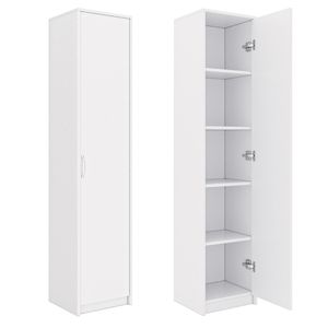 Schrank Mehrzweckschrank weiß 40cm Breite 180cm Höhe mit vier Einlegeböden schmaler Aktenschrank Organizer Kleiderschrank aus MDF Holz Schrank Mehrzweckschrank weiß 40cm Breite 180cm Höhe mit vier Einlegeböden schmaler Aktenschrank Organizer Kleiderschrank aus MDF Holz