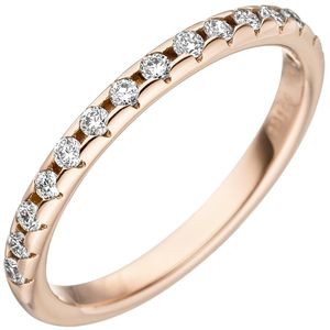 JOBO Damen Ring 56mm 585 Gold Rotgold 15 Diamanten Brillanten Rotgoldring Diamantring